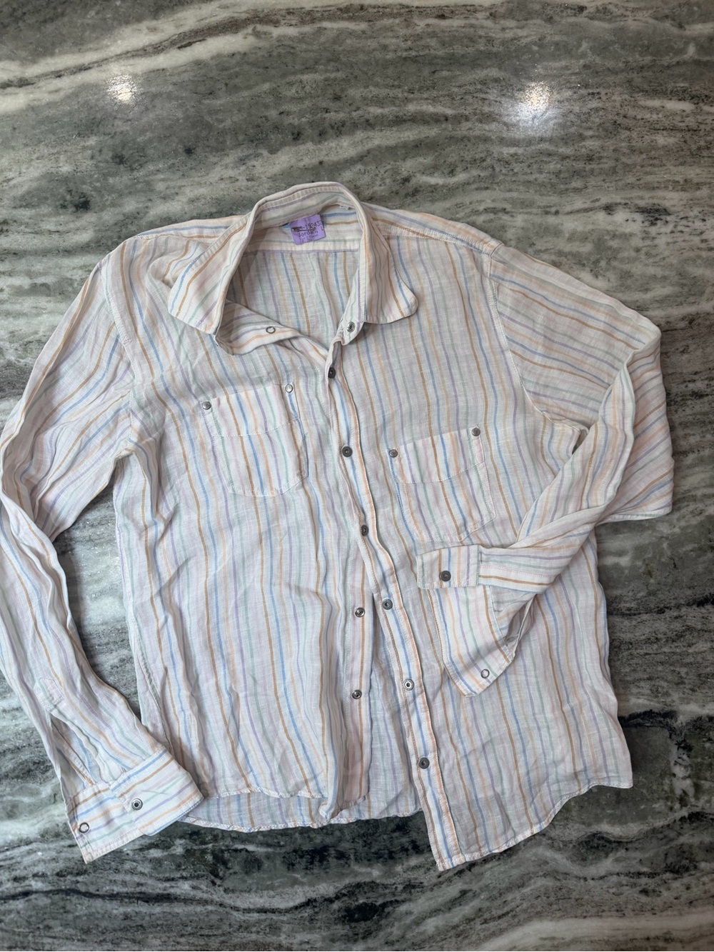 Women's Pastel Stripe Button-Down Shirt in Light Multi
Size XXL